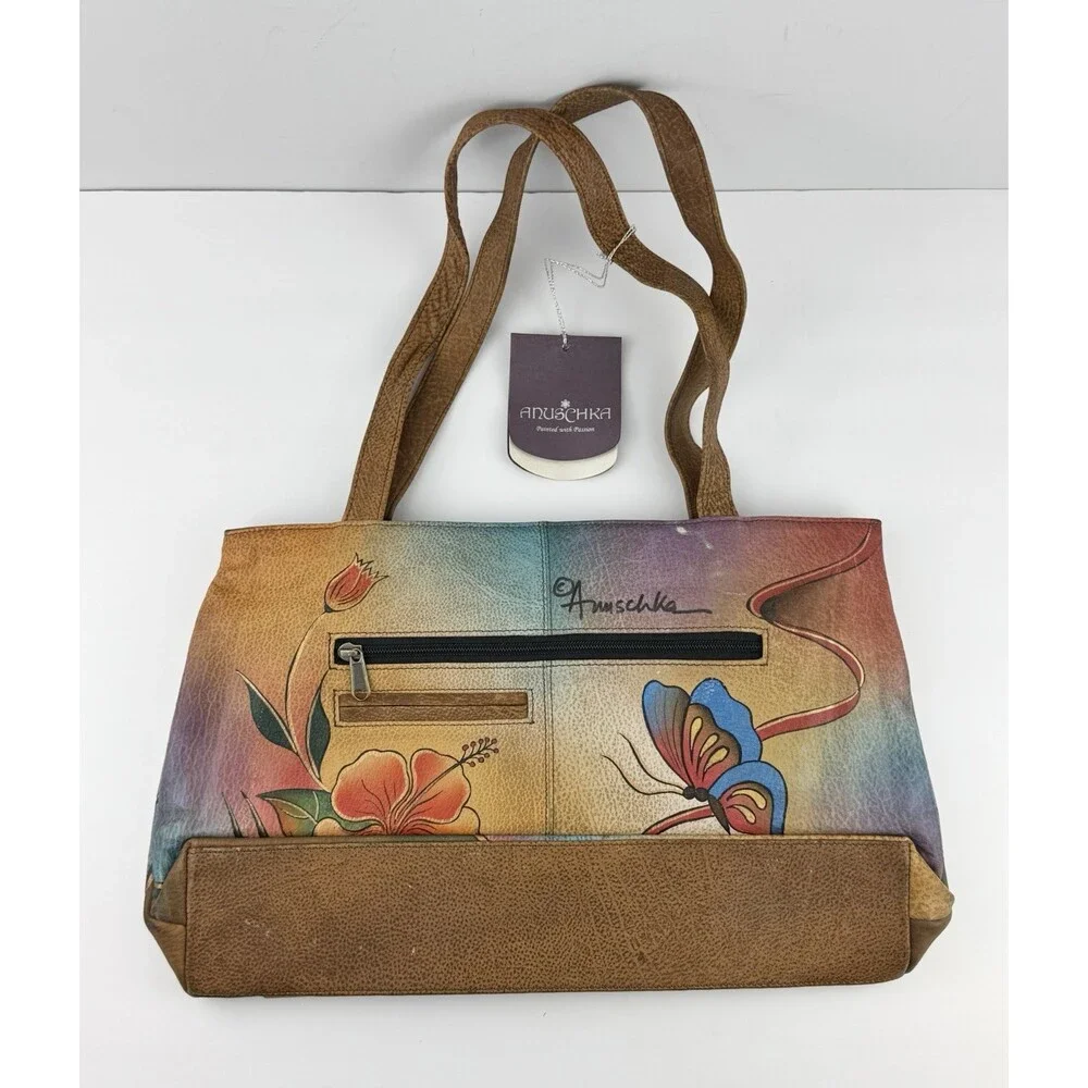 NEW Anna By Anuschka Mediterranean Garden Hand Painted Leather Large Tote Bag